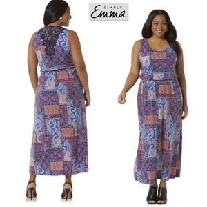 NWT Gorgeous Simply Emma 1X Plus Lace back Tribal sleeveless Blue Maxi Dress
